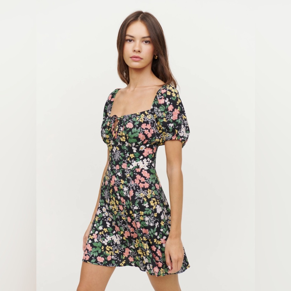 Reformation Corbin Floral Mini Dress - Black, Pink, Green